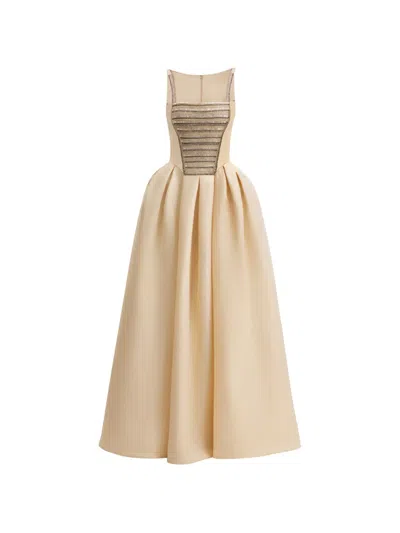 Gemy Maalouf Squared-neck Beaded Jacquard Dress In Brown