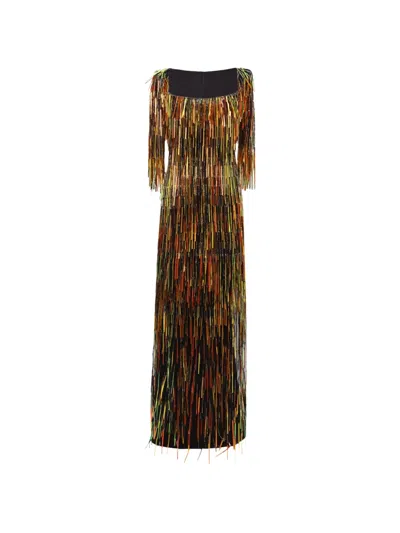 Gemy Maalouf Square-neck Fringed Maxi Dress In Multi