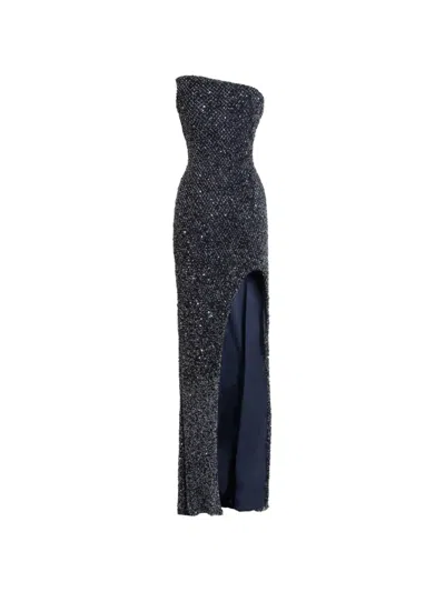 Gemy Maalouf Strapless Beaded Asymmetric Dress In Blue