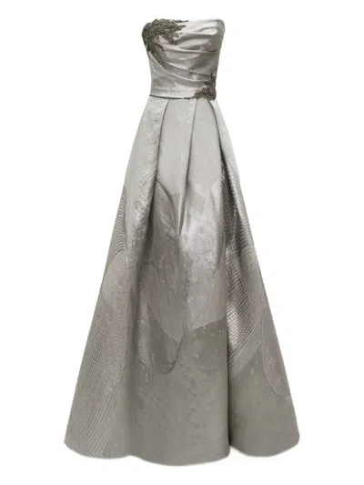 Gemy Maalouf Strapless Beaded Corset Gown In Gray