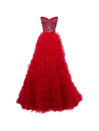 Gemy Maalouf Strapless Corset Maxi Dress In Red