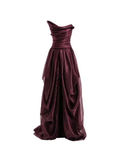 Gemy Maalouf Strapless Draped Gown In Burgundy