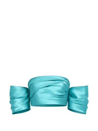 Gemy Maalouf Strapless Draped-sleeve Blouse In Blue