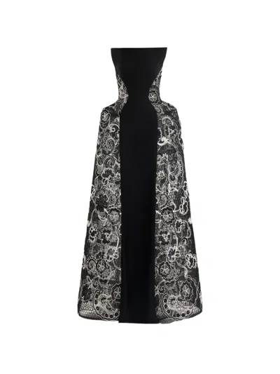 Gemy Maalouf Strapless Embroidered Maxi Dress In Black