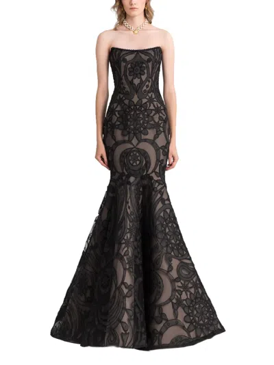 Gemy Maalouf Strapless Floral-appliqué Dress In Black
