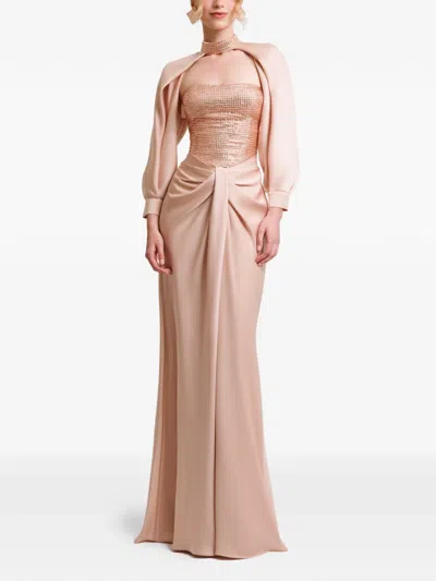 Gemy Maalouf Strapless Long Bolero Dress In Neutral
