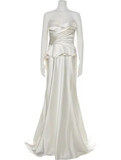 Pre-owned Gemy Maalouf Strapless Long Dress In White