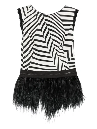 Gemy Maalouf Striped Feather-trim Top In Multi