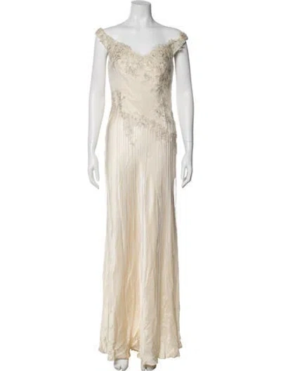 Pre-owned Gemy Maalouf Striped Long Dress In Neutral