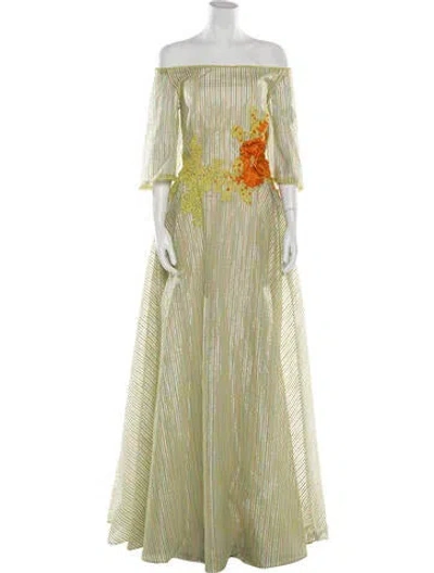Pre-owned Gemy Maalouf Striped Long Dress W/ Tags In Green