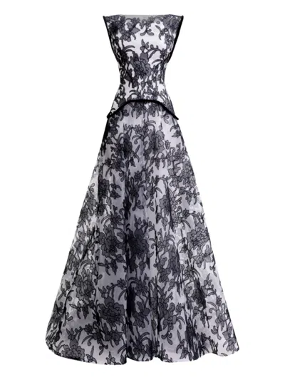 Gemy Maalouf Structured Embroidered-lace Dress In Black