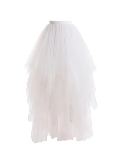 Gemy Maalouf Tiered Tulle Skirt In White