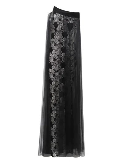 Gemy Maalouf Tulle Overlay Embroidered Maxi Dress In Black