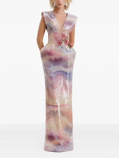 Gemy Maalouf V-neck Sequin-embellished Gown In Pink