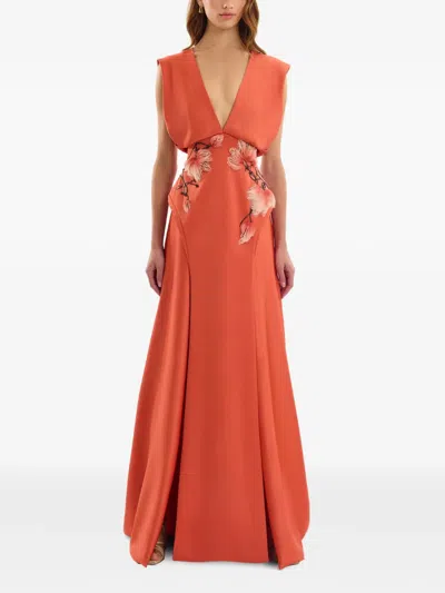 Gemy Maalouf V-neck Beaded Maxi Dress In Orange