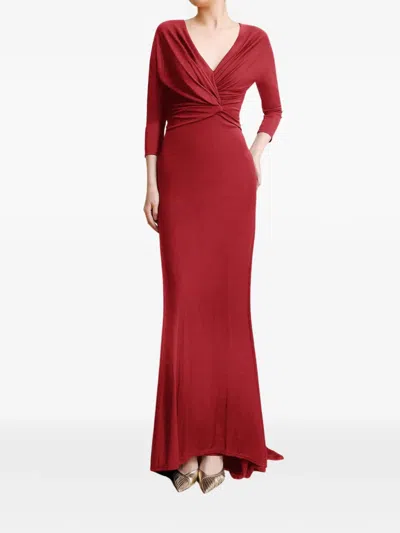 Gemy Maalouf V-neck Draped Maxi Dress In Red