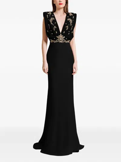 Gemy Maalouf V-neck Embellished Maxi Dress In Black