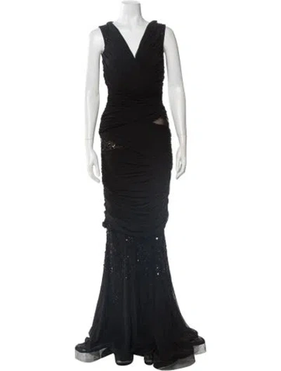 Pre-owned Gemy Maalouf V-neck Long Dress In Black