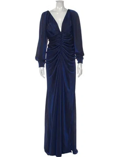 Pre-owned Gemy Maalouf V-neck Long Dress In Blue