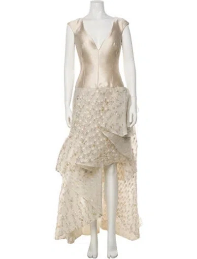 Pre-owned Gemy Maalouf V-neck Long Dress In Neutral