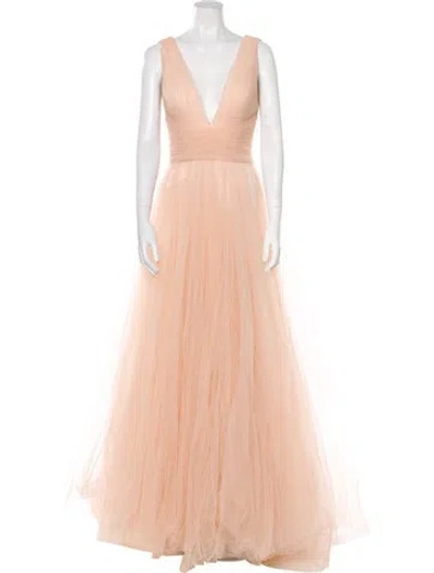 Pre-owned Gemy Maalouf V-neck Long Dress In Neutral