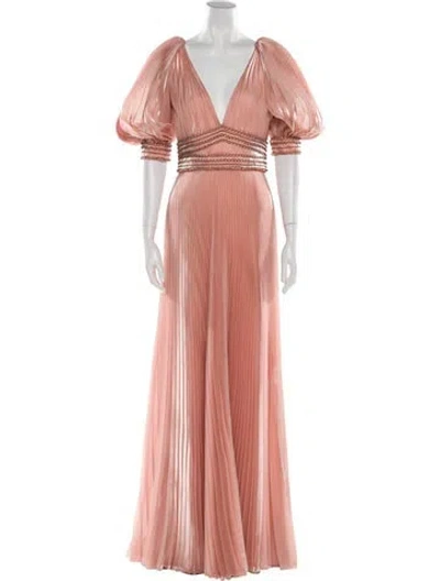 Pre-owned Gemy Maalouf V-neck Long Dress In Neutral