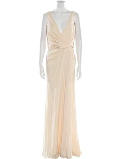 Pre-owned Gemy Maalouf V-neck Long Dress In Neutral