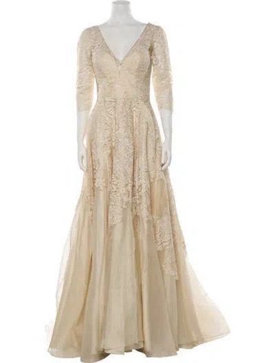 Pre-owned Gemy Maalouf V-neck Long Dress In Neutral