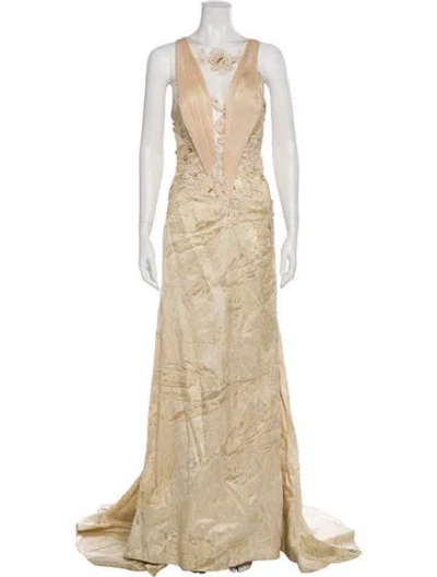 Pre-owned Gemy Maalouf V-neck Long Dress In Neutral