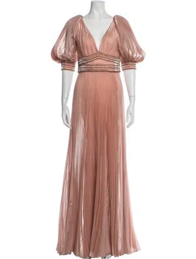 Pre-owned Gemy Maalouf V-neck Long Dress In Neutrals