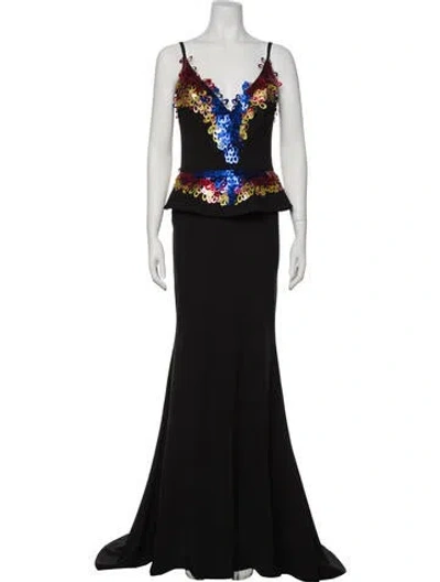 Pre-owned Gemy Maalouf V-neck Long Dress W/ Tags In Black