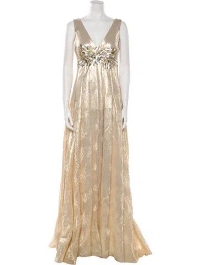 Pre-owned Gemy Maalouf V-neck Long Dress W/ Tags In Gold