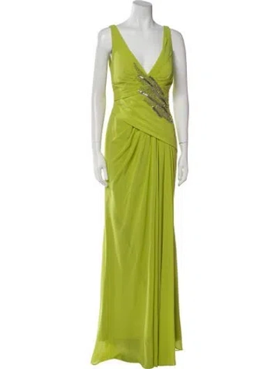 Pre-owned Gemy Maalouf V-neck Long Dress W/ Tags In Green