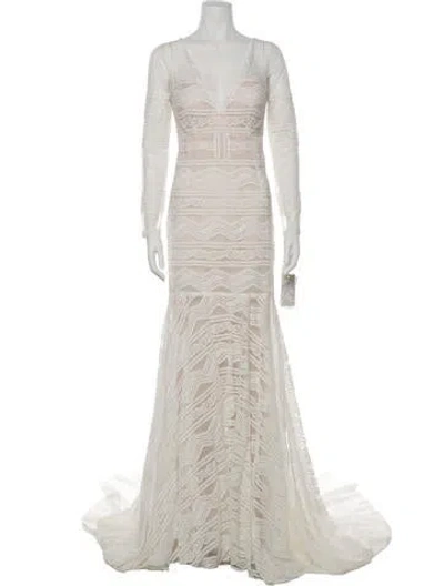 Pre-owned Gemy Maalouf V-neck Long Dress In White