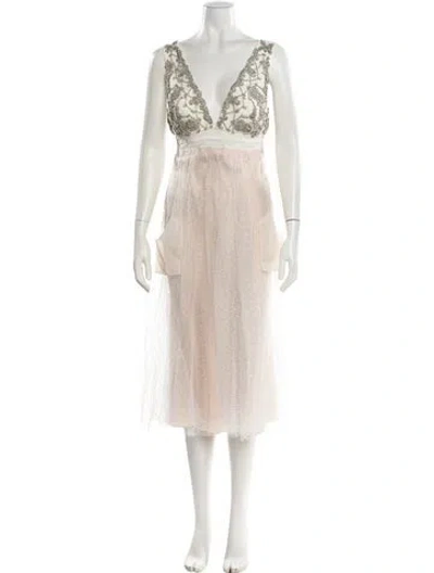 Pre-owned Gemy Maalouf V-neck Midi Length Dress In Neutral