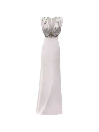 Gemy Maalouf V-neckline Embellished Maxi Dress In Neutral