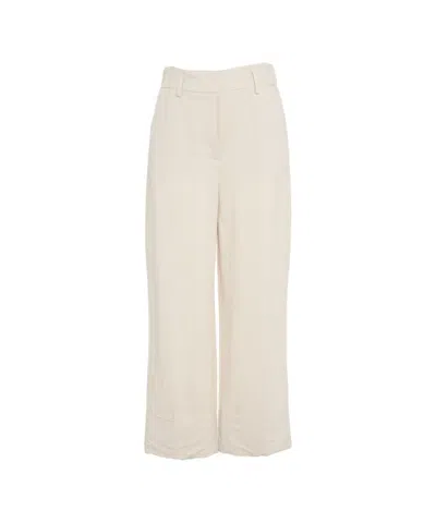 Gender Beige Linen Trousers With Turn-ups In Metallic