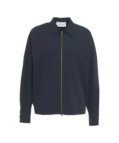 Gender Blouson Jacket With Shirt Collar In Blue