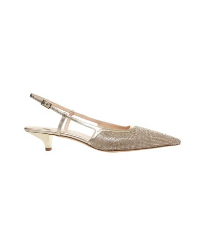 Gender Pointed Toe Gold Slingbacks With Rhinestone Embellishments In Red