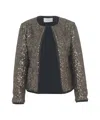 Gender Sequined Gray Jacket With Round Neckline In Brown