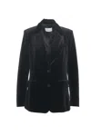 Gender Velvet Blazer With Single-breasted Design And Tailored Fit In Green