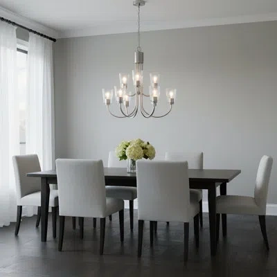 Generation Lighting Aburizik Transitional Dimmable 9-light Chandelier With Clear Glass Shades For Dining Room Led Compat In Brushed Nickel