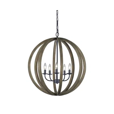 Generation Lighting Allier 26" Weathered Oak Wood Orb Pendant Light