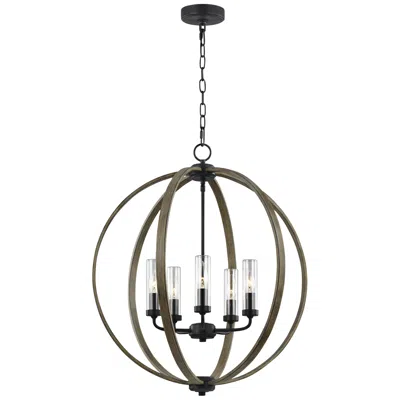 Generation Lighting Allier 28" Wood-iron Outdoor Open Globe Chandelier In Multi