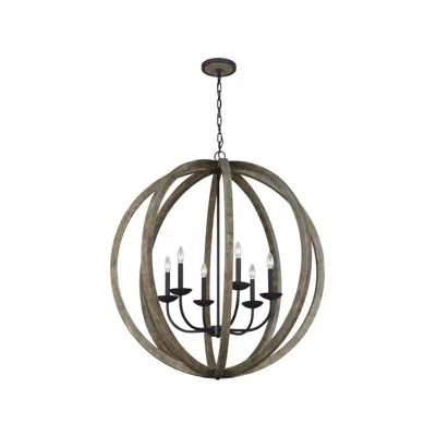 Generation Lighting Allier 38" Weathered Oak Wood 6-light Orb Pendant In Brown