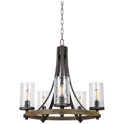 Generation Lighting Angelo 24" Weathered Oak Wagon Wheel Chandelier