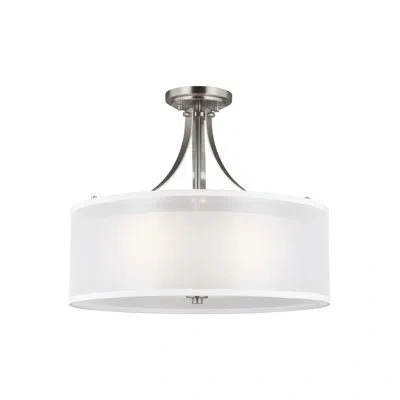 Generation Lighting Elmwood Park 3 - Light 19" Shaded Drum Semi Flush Mount In Brushed Nickel