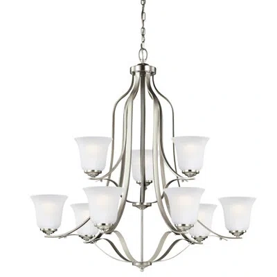 Generation Lighting Emmons 9-light Shaded Tiered Chandelier In Brushed Nickel