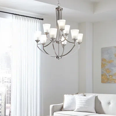 Generation Lighting Hanford 9-light Shaded Empire Chandelier In Brushed Nickel,satin Etched