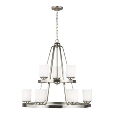 Generation Lighting Kemal 9 - Light Shaded Wagon Wheel Chandelier In Brushed Nickel